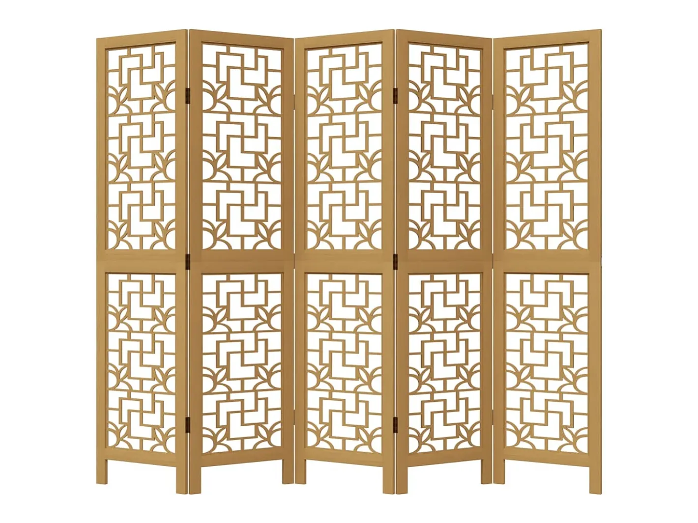 Biombo separador de 5 paneles madera maciza paulownia marrón ES240758 Marru00f3n Best