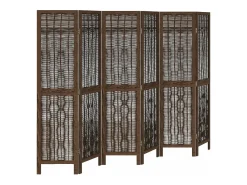 Biombo-Biombo separador de 6 paneles madera paulownia marrón oscuro ES652260 Marru00f3n