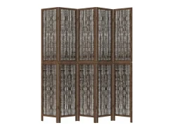 Biombo-Biombo separador de 5 paneles madera paulownia marrón oscuro ES107911 Marru00f3n