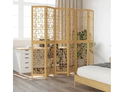 Biombo-Biombo separador de 6 paneles madera maciza paulownia marrón ES692106 Marru00f3n