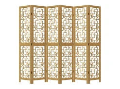 Biombo-Biombo separador de 6 paneles madera maciza paulownia marrón ES692106 Marru00f3n