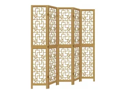 Clearance Biombo separador de 5 paneles madera maciza paulownia marrón ES507010 Marru00f3n
