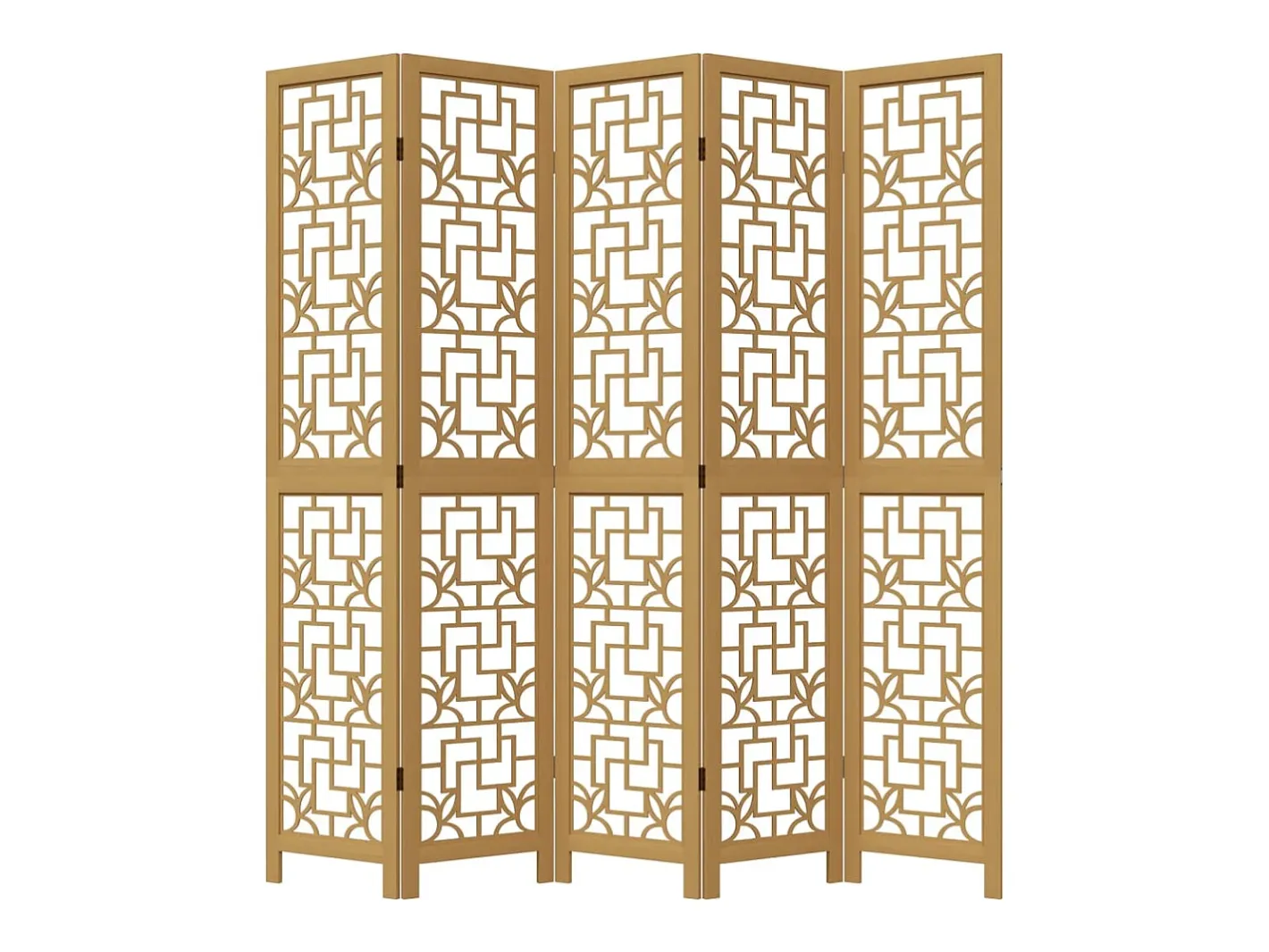 Clearance Biombo separador de 5 paneles madera maciza paulownia marrón ES507010 Marru00f3n