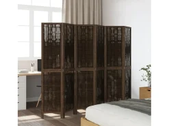 Biombo separador de 6 paneles madera paulownia marrón oscuro ES970823 Marru00f3n Outlet