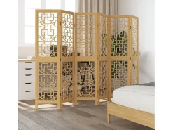 Biombo-Biombo separador de 6 paneles madera maciza paulownia marrón ES571856 Marru00f3n