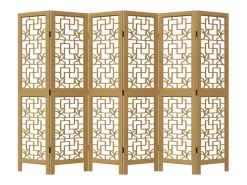 Biombo-Biombo separador de 6 paneles madera maciza paulownia marrón ES571856 Marru00f3n