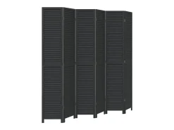 Outlet Biombo separador de 6 paneles madera maciza Paulownia ES556692 Negro