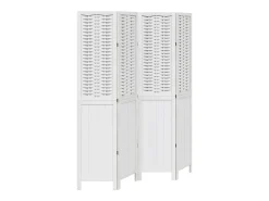 Biombo separador de 4 paneles madera maciza Paulownia ES271872 Blanco Online