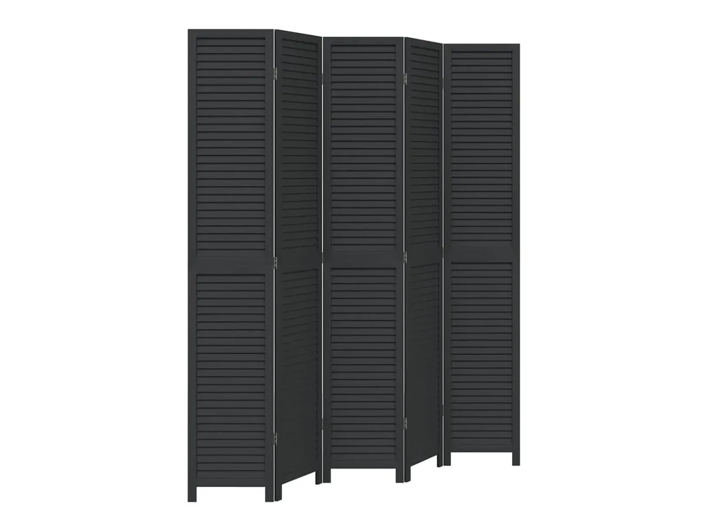 Biombo-Biombo separador de 5 paneles madera maciza Paulownia ES917820 Negro