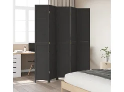Biombo-Biombo separador de 5 paneles madera maciza Paulownia ES917820 Negro