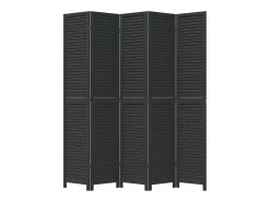 Biombo-Biombo separador de 5 paneles madera maciza Paulownia ES917820 Negro
