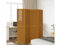 Biombo separador de 4 paneles madera maciza paulownia marrón ES959267 Marru00f3n Discount