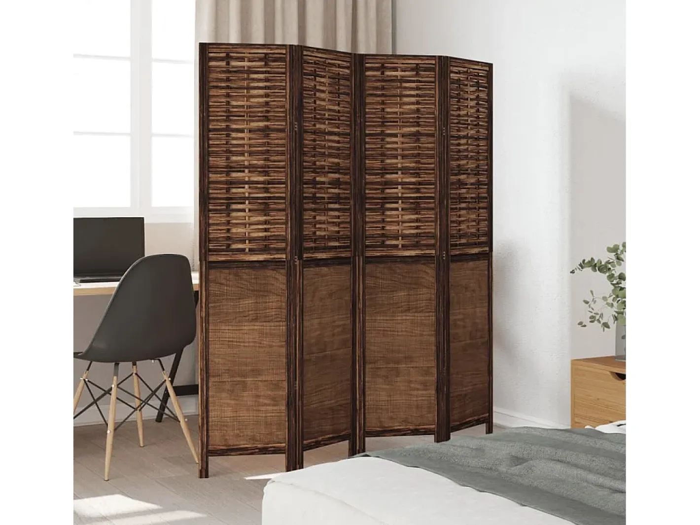 Biombo-Biombo separador de 4 paneles madera paulownia marrón oscuro ES852008 Marru00f3n