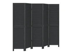 Biombo separador de 5 paneles madera maciza Paulownia ES369047 Negro Clearance