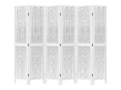 Outlet Biombo separador de 6 paneles madera maciza Paulownia ES870497 Blanco