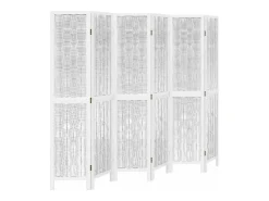 Outlet Biombo separador de 6 paneles madera maciza Paulownia ES870497 Blanco
