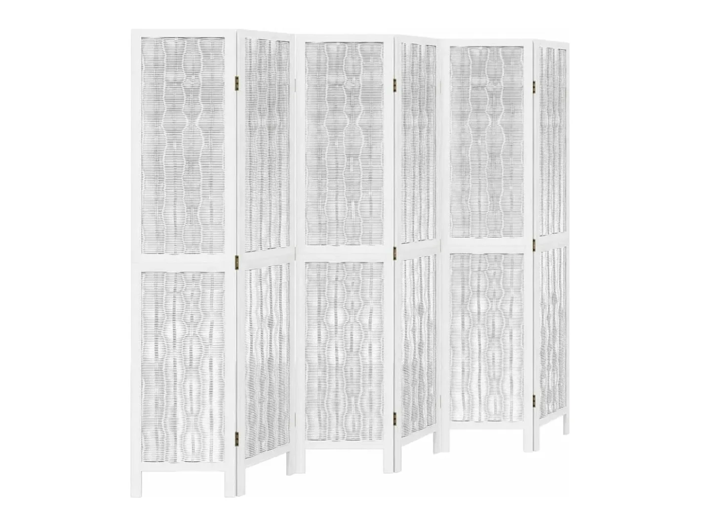 Outlet Biombo separador de 6 paneles madera maciza Paulownia ES870497 Blanco