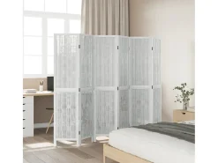 Outlet Biombo separador de 6 paneles madera maciza Paulownia ES870497 Blanco