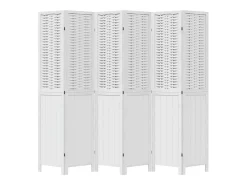 Biombo separador de 6 paneles madera maciza Paulownia ES794544 Blanco Hot
