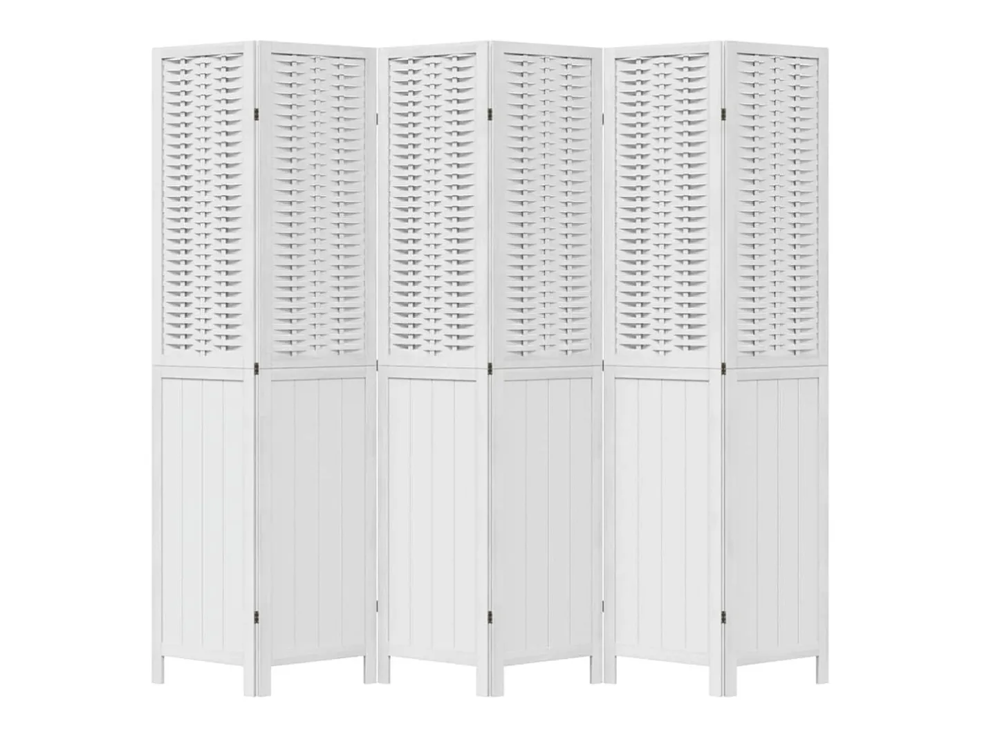 Biombo separador de 6 paneles madera maciza Paulownia ES794544 Blanco Hot