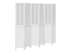 Biombo separador de 6 paneles madera maciza Paulownia ES794544 Blanco Hot