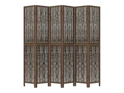 Biombo-Biombo separador de 6 paneles madera paulownia marrón oscuro ES149600 Marru00f3n
