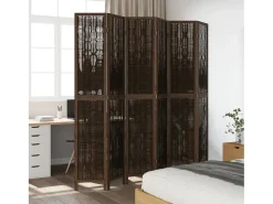 Biombo-Biombo separador de 6 paneles madera paulownia marrón oscuro ES149600 Marru00f3n