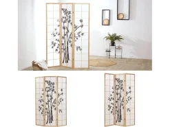 Biombo-Biombo 132x2x179 cm madera natural Shoji Negro