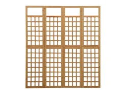 Biombo-Biombo/Enrejado de 4 paneles madera maciza de abeto 161x180 cm ES913571 Marru00f3n