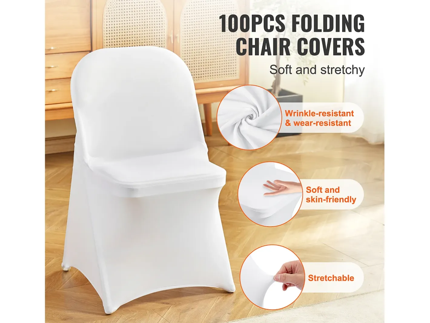 Outlet Elastano Fundas de Sillas Plegables SucceBuy para Boda Comedor, Set de 100 Blanco