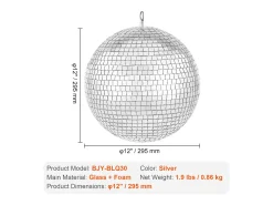 Lámpara Suspendida-Bola de Espejo Disco SucceBuy de 30 cm con Anillo de Suspensión para Fiestas, Decoración Ideal para DJ Club, Bodas, Cumpleaños, Navidad Plateado