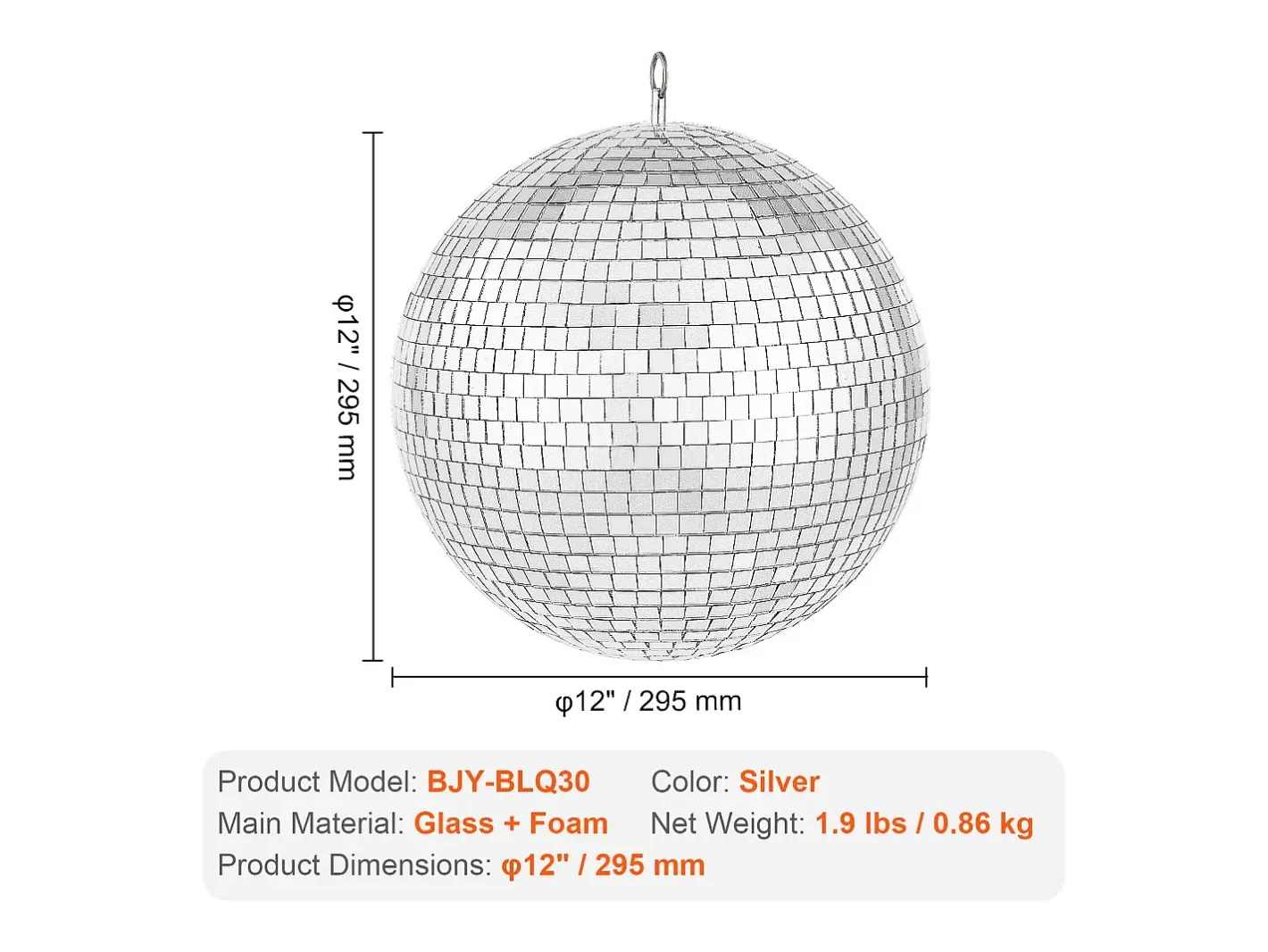 Lámpara Suspendida-Bola de Espejo Disco SucceBuy de 30 cm con Anillo de Suspensión para Fiestas, Decoración Ideal para DJ Club, Bodas, Cumpleaños, Navidad Plateado