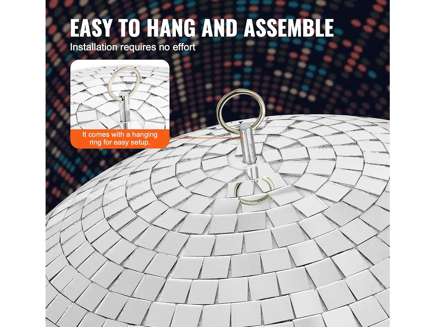 Lámpara Suspendida-Bola de Espejo Disco SucceBuy de 30 cm con Anillo de Suspensión para Fiestas, Decoración Ideal para DJ Club, Bodas, Cumpleaños, Navidad Plateado