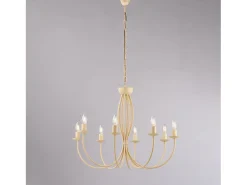 Lámpara Suspendida-Botte - Lámpara de araña de hierro lacado en con decoración. efecto decapè 8 luces 120 - Ø74 - BL147-8-AV Marfil