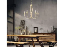 Lámpara Suspendida-Botte - Lámpara de araña de hierro lacado en con decoración. efecto decapè 5 luces 113 - Ø55 - BL147-5-AV Marfil