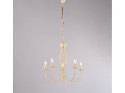 Lámpara Suspendida-Botte - Lámpara de araña de hierro lacado en con decoración. efecto decapè 5 luces 113 - Ø55 - BL147-5-AV Marfil