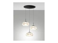 Lámpara Suspendida-Brena - Fabas Luce Lámpara colgante circular de 3 luces - LED regulable de 30 W - Coñac Florón redondo de 35 cm de diámetro Marru00f3n