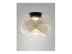New Brena - Lámpara de techo redonda con LED integrado Fabas Luce - Aplique de pared LED regulable de 19 W - Cóncavo color coñac Marru00f3n