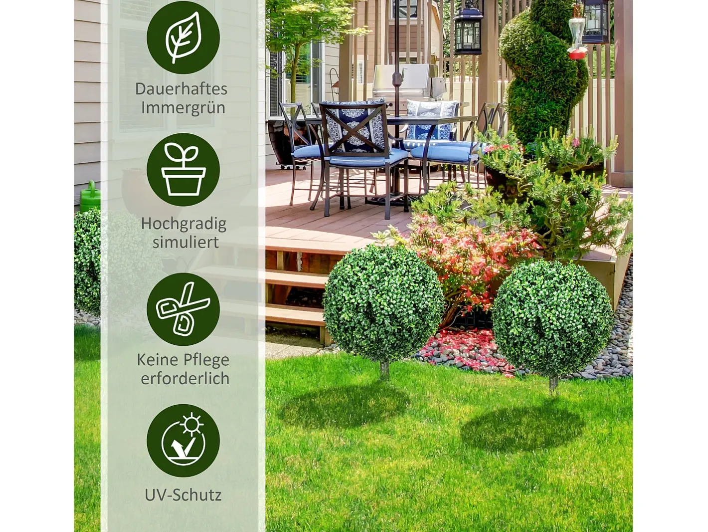 Outlet Buxus artificial con tallo, protección UV, plástico, (40x40x70 cm) Verde