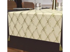 Soleil d'ocre Mantelería-Camino de mesa festivo en puro algodón 40x180 cm CELESTE oro, por Beige