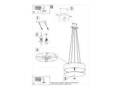 Sollux Lighting Lámpara Suspendida-Candelabros Kalmaris minimalista de tela/vidrio/acero - 5 fuentes luminosas 3000K - L.50 x A.102 cm - Blanco