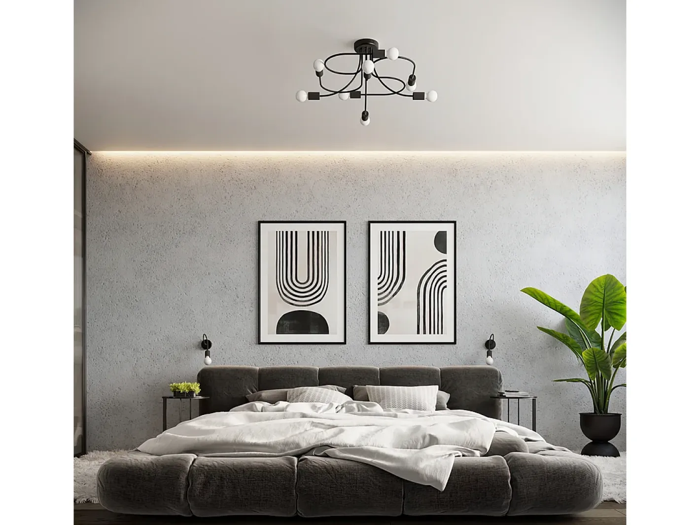 Sollux Lighting Lámpara Suspendida-Candelabros Levar Industrial De Acero - 6 Fuentes Luminosas - L.69 X A.29 Cm - Negro