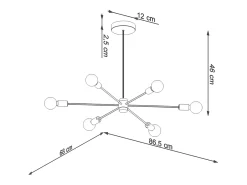 Sollux Lighting Lámpara Suspendida-Candelabros Lingoro moderno de acero - 6 fuentes luminosas 3000K - L.86,5 x A.46 cm - Negro