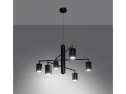 Best Sollux Lighting Candelabros Torim moderno de acero - 6 fuentes luminosas 4000K - L.77 x A.125 cm - Negro