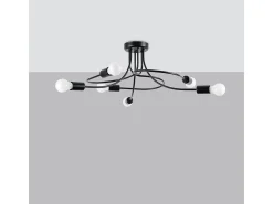 Sollux Lighting Lámpara Suspendida-Candelabros Varilex industrial de acero - 6 fuentes luminosas 3000K - L.69 x A.29 cm - Negro