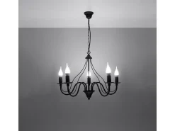 Sollux Lighting Lámpara Suspendida-Candelabros Vivow moderno de acero - 5 fuentes luminosas 4000K - L.60 x A.80 cm - Negro