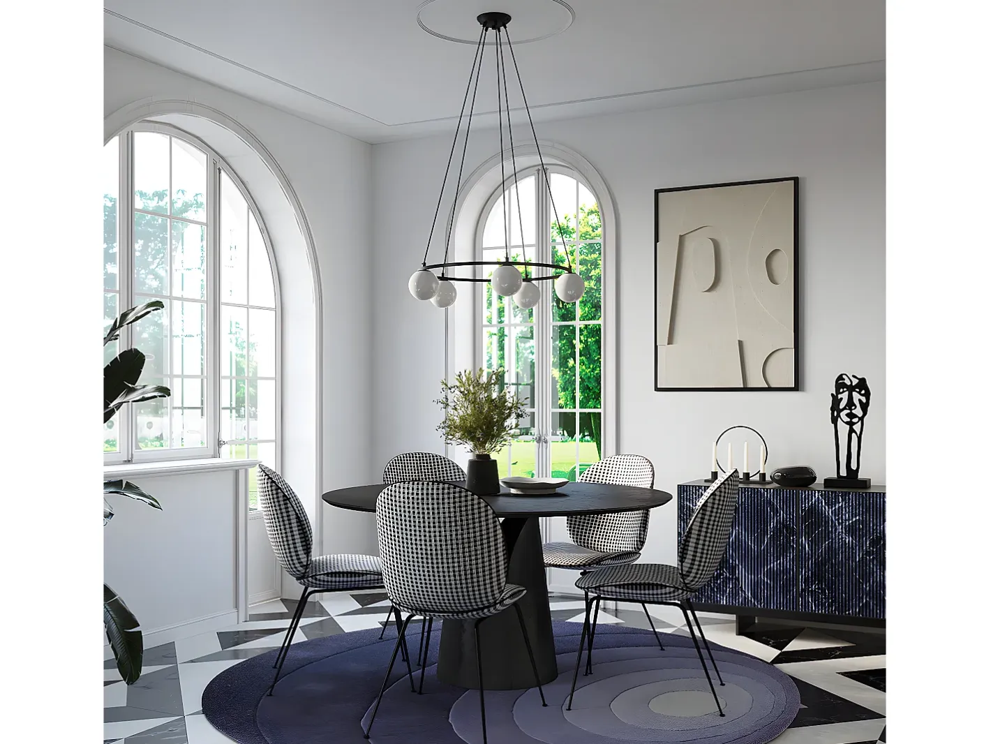 Sollux Lighting Candelabros Yoli Moderno De Acero/Vidrio - 5 Fuentes Luminosas - L.80 X A.98 Cm - Negro Best