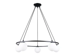 Sollux Lighting Candelabros Zynfi moderno de acero/vidrio - 5 fuentes luminosas 3000K - L.80 x A.98 cm - Negro Hot