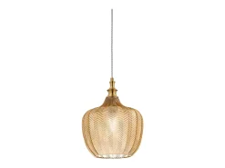 Lámpara Suspendida-Cleofe - Lámpara colgante de cristal ámbar transparente y latón - Casquillo 1XE27, estilo vintage, IP20, 1XE27 máx 1X60W, d.24cm, bombillas excluidas Amarillo