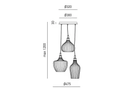 Lámpara Suspendida-Cleofe - Lámpara colgante de 3 luces en cristal transparente ámbar, ocre y cobalto - 3XE27 max 3X60W, decorativa estilo vintage, IP20 Multicolor